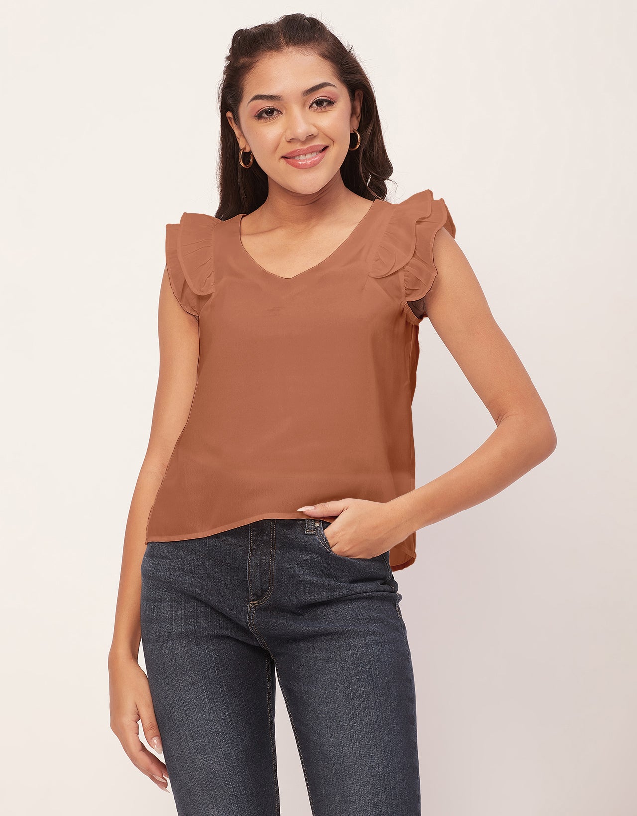 Flutter Sleeve V-Neck Crop